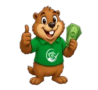 Friendly beaver mascot holding cash and giving a thumbs up, representing financial education with a Personal Loan Payment Calculator, learning How do Personal Loans Work, comparing Lowest Personal Loan Rates, understanding the Personal Loan Definition, and exploring small personal loans.